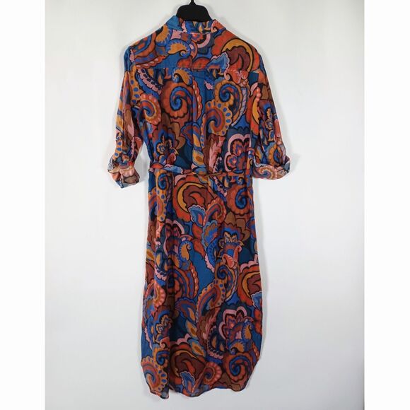 Finley Maxi Shirt Dress Large Belted Roll Tab Sleeve Classic Feminine Tailored - Picture 2 of 10